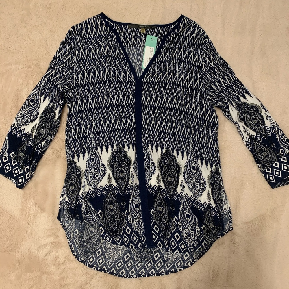 NWT navy and white V-neck top